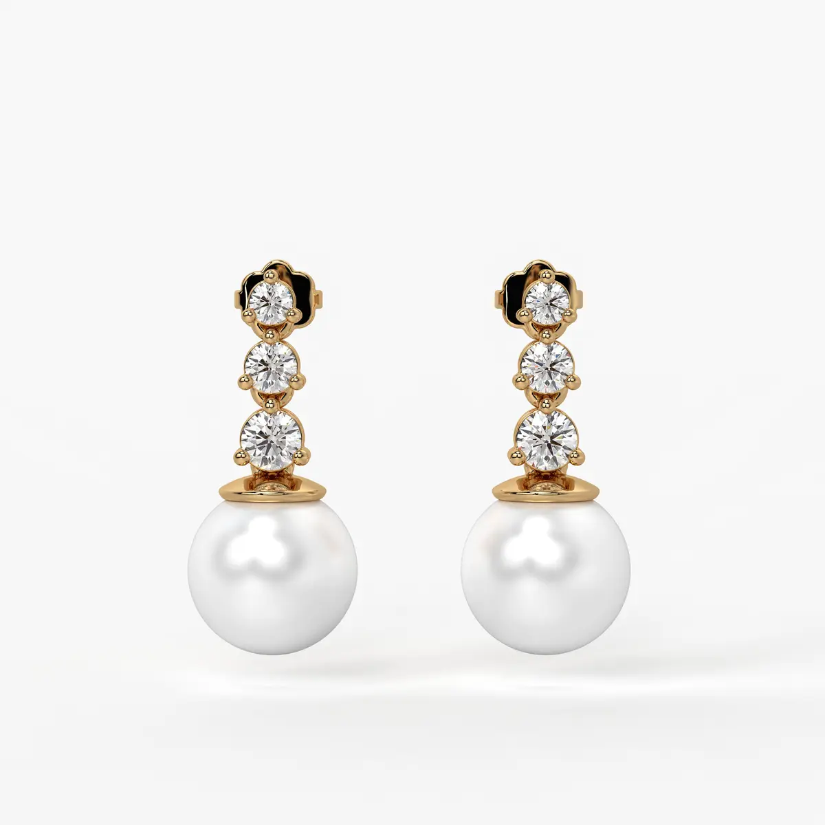 Triple Stone Pearl Drop Earrings